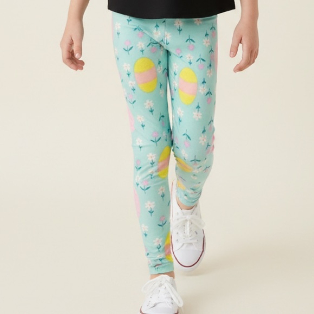 NWT Dot Dot Smile Toddler Girls Mint Green Easter Egg Print Leggings - Size 2T